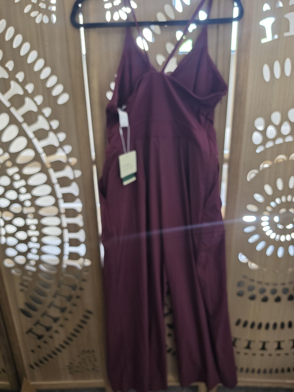 HALARA Burgundy (Plum) Sleeveless V-Neck Wide-Leg Jumpsuit - Picture 2 of 5
